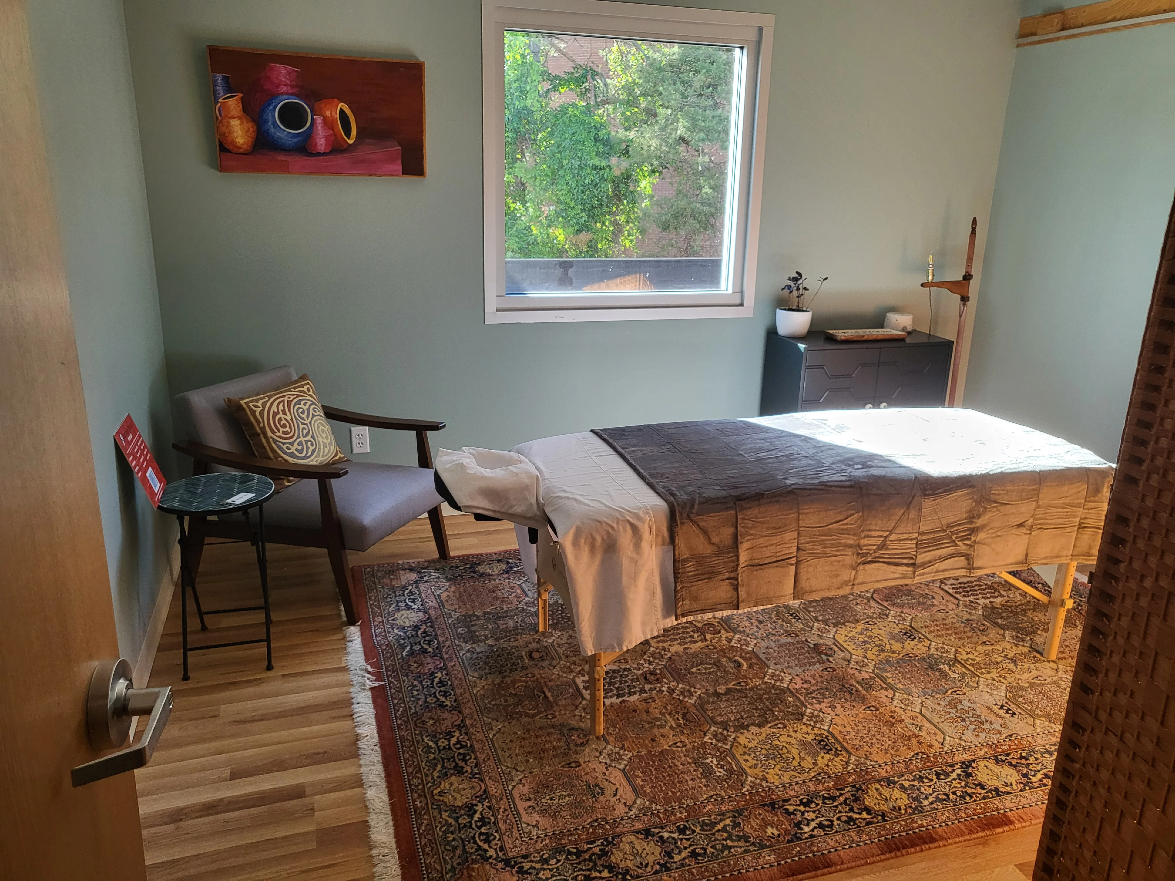 Massage Ithaca new office reception area at South Hill Business Campus - welcoming entrance