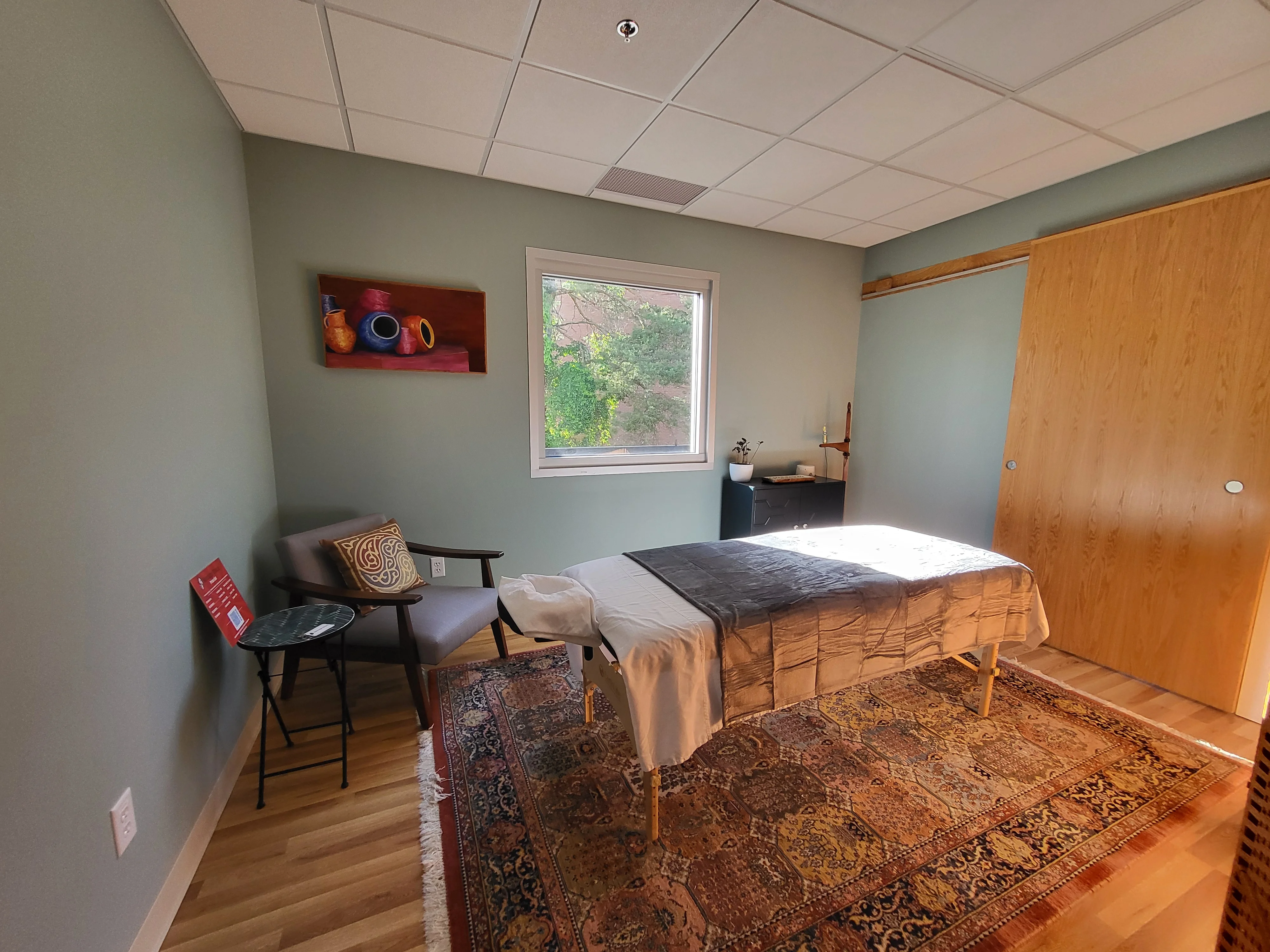 Professional massage treatment room at Massage Ithaca - clean, peaceful healing space